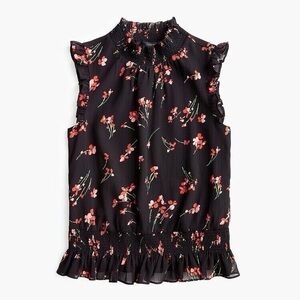 J.Crew Black Floral Smocked Ruffle Blouse – Size 4 Small